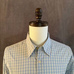 New Henry Jacobson Lg sea foam blue checked 100% cotton sport shirt